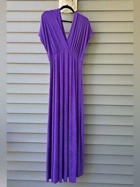24 Seven Purple Ribbed Maxi Dress Women’s XL Flowing Silhouette